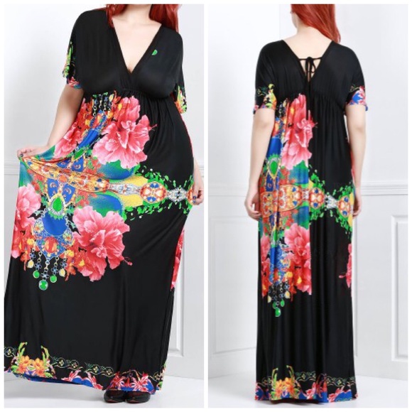 ✳️CLEARANCE ✳️Plus Size Floral V Neck Maxi Dress - Picture 2 of 4