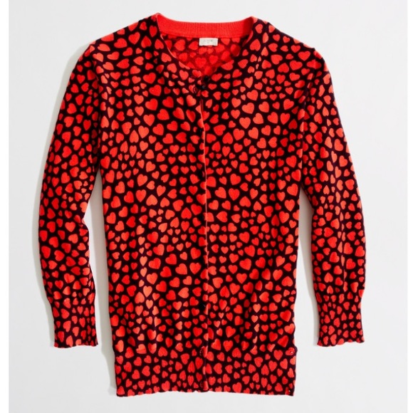 J. Crew Sweaters - J Crew Claire Hearts Cardigan Red and Black