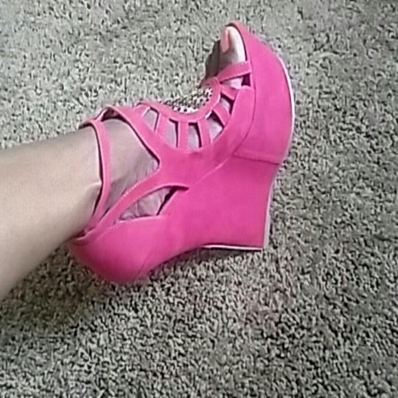 Hot Pink Wedge Sandals
