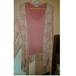 Knit Cardigan with Fringe and Dyed Top.