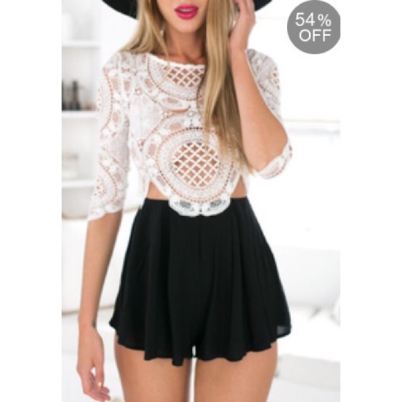 White lace and black bottom romper