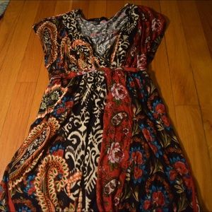 Floral Tribal Print V Neck Dress