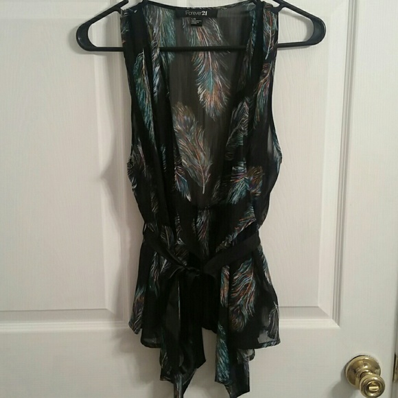 Sheer vest with waist tie