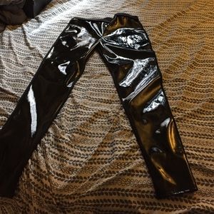 Leith Black patent and cotton leggings