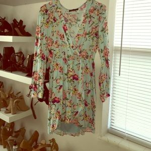 Floral Print Faux Wrap Dress