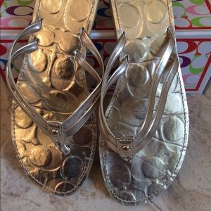 Coach metallic flip flops