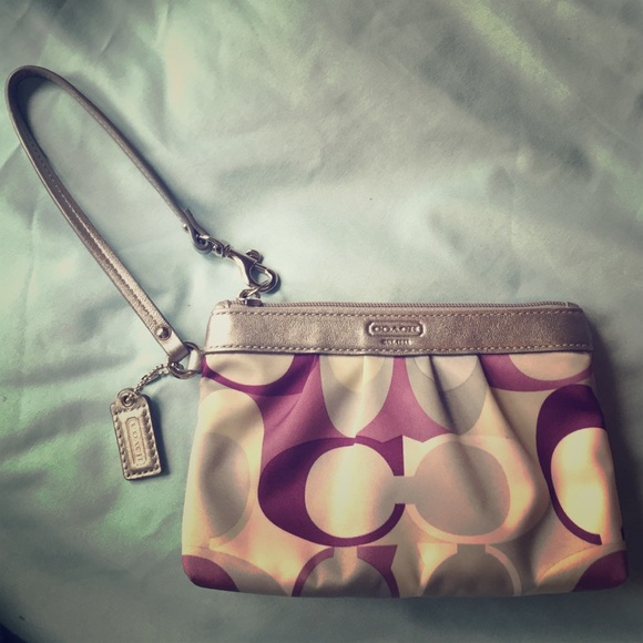 Authentic coach wristlet (purple, white and grey)