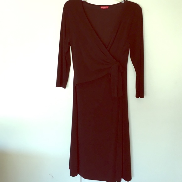 Black faux wrap dress 3/4 sleeves