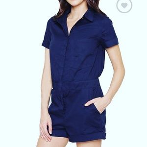 V-neck Button down Romper Navy Blue