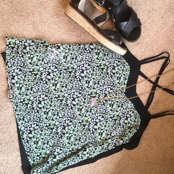Black & floral print,double spaghetti straps tank