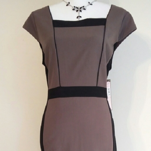 NWT taupe and black color block dress
