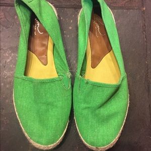 Lime green slip on loafers
