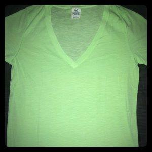 PINK: Neon Green V-Neck T-Shirt