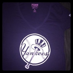 PINK: NY Yankees Navy Blue V-Neck T-Shirt