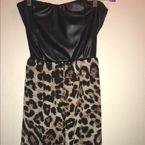 Leather and Leopard print strapless dress