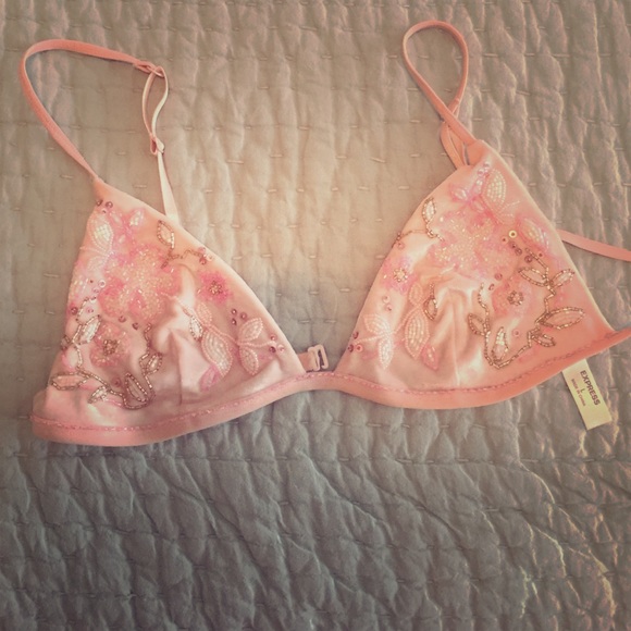 Express Sequin Flower Beaded Bra Top