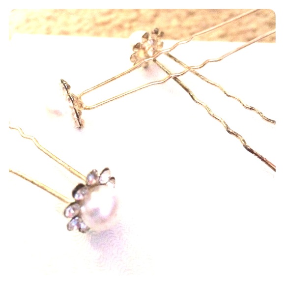 Vintage diamond and pearl hair pins (set of 4)