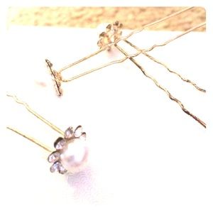 Vintage diamond and pearl hair pins (set of 4)