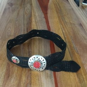Leather belt with embedded gem stones