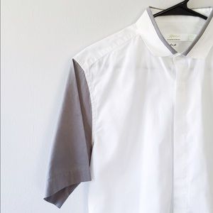 Topshop/Topman White Short Gray Sleeve Button Down