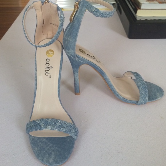 Machi Footwear Denim Braided Ankle Strap Heels
