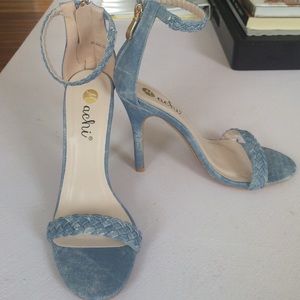 Machi Footwear Denim Braided Ankle Strap Heels