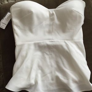 Bebe peplum white strapless shirt
