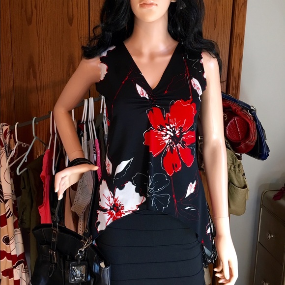 Kiwi high-low red/black shirt