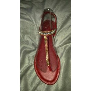 Red Chain & Stone Thong Sandals