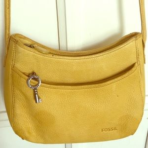 Fossil yellow real leather crossbody bag