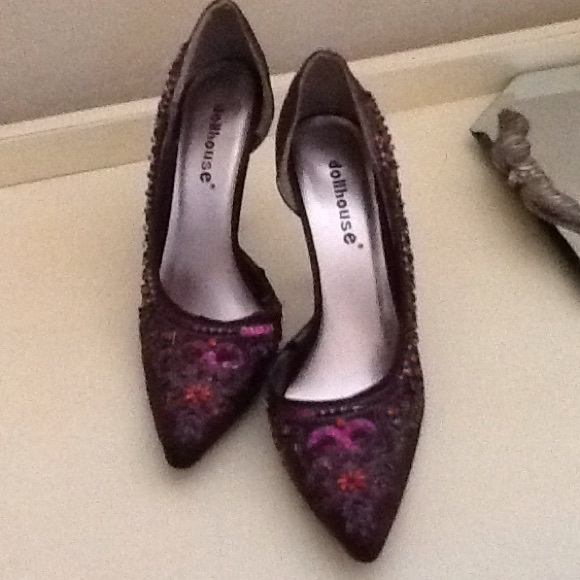 Plum jewelled & sequin high heels