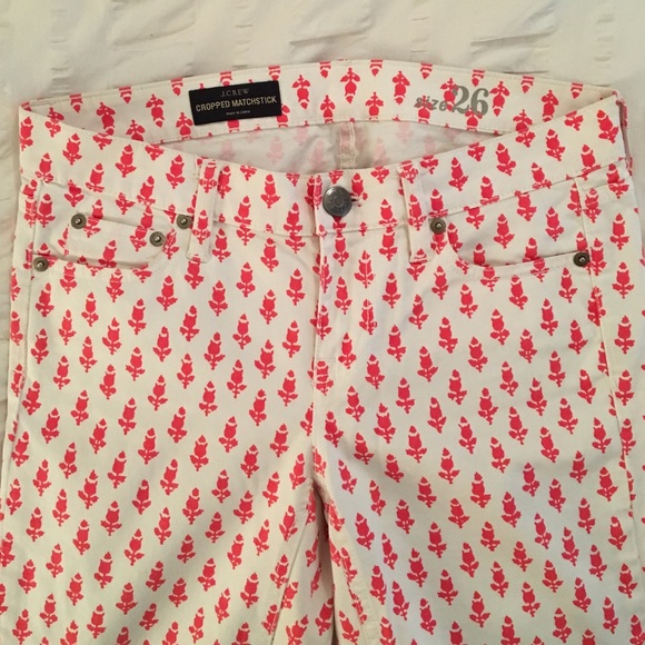 SOLD J.Crew Cropped Matchstick Pink Print Jeans - Picture 2 of 4