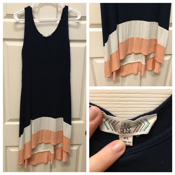 Pink Rose Navy Peach & White Hi Lo Summer Dress