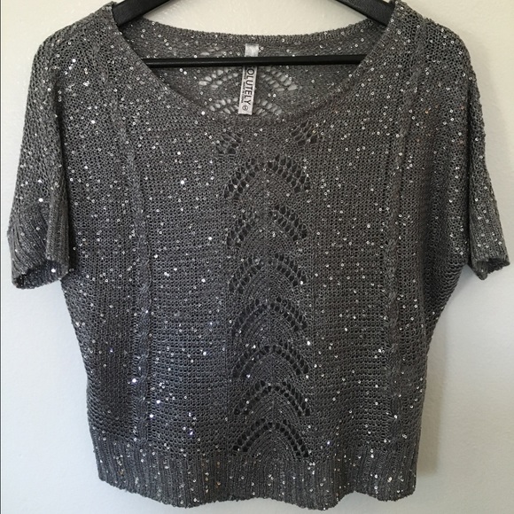 Silver sequin sweater top