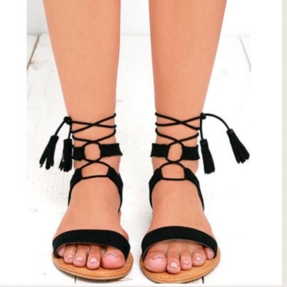 NUDE Lace up fringe tassel sandals💕 - Picture 4 of 4