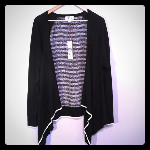 ELLE Flyaway Cardigan Black & White Lace NWT