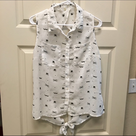 NWOT Tophat, Mustache, and Bows Sheer Backless Top