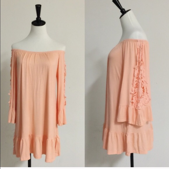 Only 1 left! Peach Lace Dress - Picture 2 of 4
