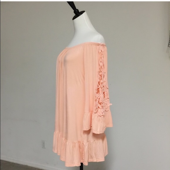 Only 1 left! Peach Lace Dress - Picture 3 of 4