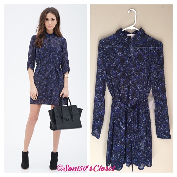 Water color print shirt dress - Picture 2 of 4