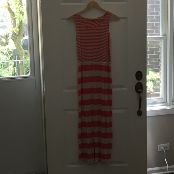 Tan and coral maxi dress