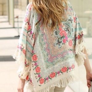 Zara Trafaluc Floral Fringe Kimono