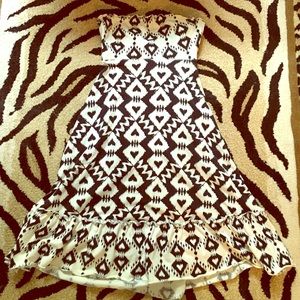 Black and white tribal print strapless dress