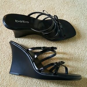 Strappy bebe mule sandal wedge heel