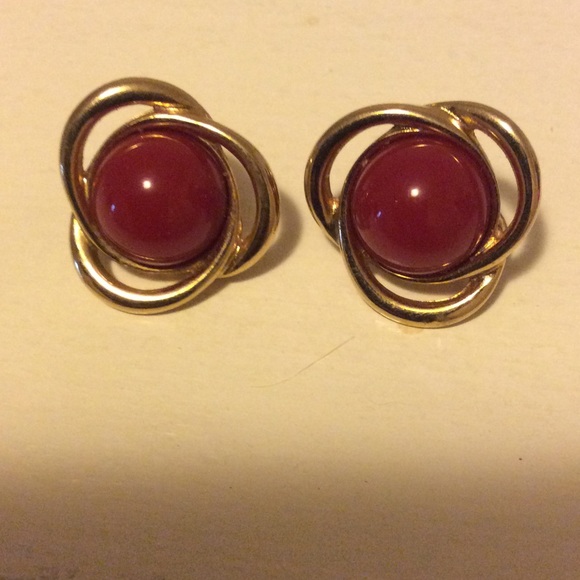 Monet red and gold-toned clip earrings - Picture 1 of 3