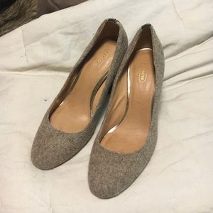 Coach brown and tan wool heels. Comfy fit.