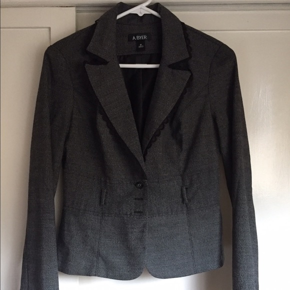 Grey Lace-Trimmed Blazer