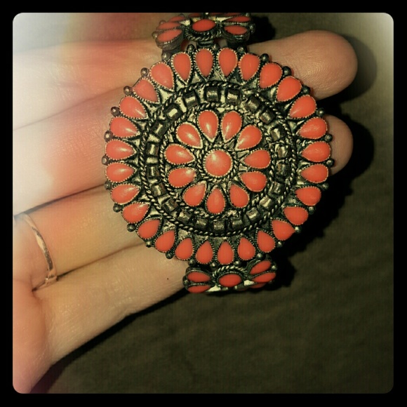 Needs repair - distressed silver & Coral boho cuff
