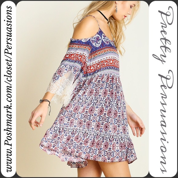 SOLD NWT Floral Lace Ruffle Hem Bell Sleeve Dress - Picture 2 of 3