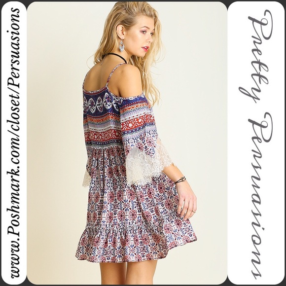 SOLD NWT Floral Lace Ruffle Hem Bell Sleeve Dress - Picture 3 of 3